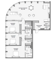 Планировка 4+ комнатной(апартаменты) площадью 195 квадратных метров в “ЖК Sky View (Скай Вью)”