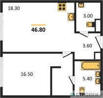 Планировка однокомнатной(квартира) площадью 46.8 квадратных метров в “ЖК SOUL (СОУЛ)”