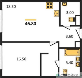 Планировка однокомнатной(квартира) площадью 46.8 квадратных метров в ЖК “ЖК SOUL (СОУЛ)”