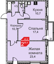 Планировка двухкомнатной (квартира) площадью 68.4 квадратных метров в ЖК “Андерсен”