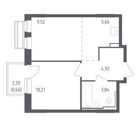 Планировка однокомнатной(квартира) площадью 34.81 квадратных метров в ЖК “ЖК Рублевский Квартал”