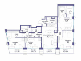 Планировка 4+ комнатной(квартира) площадью 132.12 квадратных метров в “ЖК Остров”