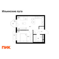 Планировка однокомнатной(квартира) площадью 36.5 квадратных метров в “ЖК Ильинские луга”