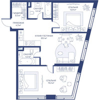 Планировка двухкомнатной(квартира) площадью 68 квадратных метров в “ЖК Свет”