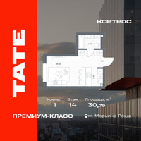 Планировка однокомнатной(квартира) площадью 30.79 квадратных метров в “ЖК TATE (Тэйт)”