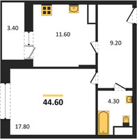 Планировка однокомнатной(квартира) площадью 44.6 квадратных метров в “ЖК Эдельвейс (Первомайское)”