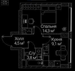Планировка однокомнатной(квартира) площадью 31.7 квадратных метров в ЖК “ЖК СЕЗАР БУДУЩЕЕ”