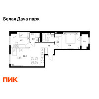 Планировка двухкомнатной(квартира) площадью 63.4 квадратных метров в “ЖК Белая Дача парк”