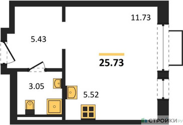 Планировка студии(квартира) площадью 25.73 квадратных метров в ЖК “ЖК Новое Видное”