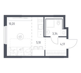 Планировка студии(квартира) площадью 22.81 квадратных метров в ЖК “ЖК Пригород Лесное”