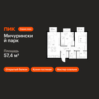 Планировка двухкомнатной(квартира) площадью 57.4 квадратных метров в “ЖК Мичуринский Парк”