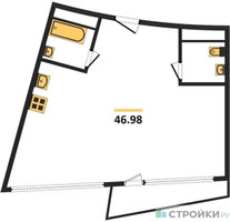 Планировка однокомнатной(апартаменты) площадью 46.98 квадратных метров в “ЖК Клубный дом Рублево”