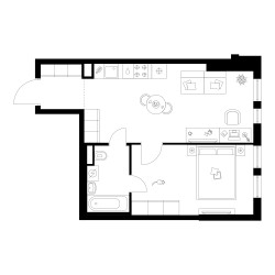 Планировка однокомнатной(квартира) площадью 42.5 квадратных метров в ЖК “Квартал Мит”