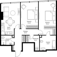 Планировка двухкомнатной(квартира) площадью 79.7 квадратных метров в “ЖК ОНЕ”
