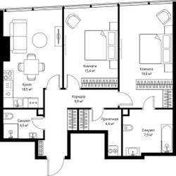 Планировка двухкомнатной(квартира) площадью 79.7 квадратных метров в ЖК “ЖК ОНЕ”