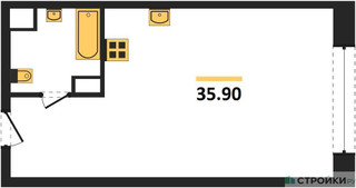 Планировка студии(квартира) площадью 35.9 квадратных метров в “ЖК Стремянный 2 (Амарант)”