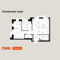 Планировка двухкомнатной(квартира) площадью 59.3 квадратных метров в “ЖК Саларьево парк”