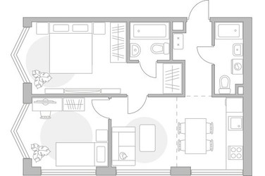 Планировка двухкомнатной(квартира) площадью 56.08 квадратных метров в ЖК “ЖК Мневники от Гранель”