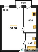 Планировка однокомнатной(квартира) площадью 30.3 квадратных метров в “ЖК Южная Долина”