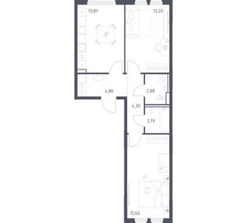Планировка двухкомнатной(квартира) площадью 57.52 квадратных метров в ЖК “ЖК Пригород Лесное”