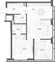 Планировка двухкомнатной(квартира) площадью 61.43 квадратных метров в “ЖК TATE (Тэйт)”