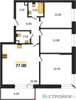 Планировка трехкомнатной(квартира) площадью 75.2 квадратных метров в “ЖК Одинцовские кварталы”
