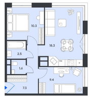 Планировка двухкомнатной(квартира) площадью 49.4 квадратных метров в “ЖК Balance (Баланс)”
