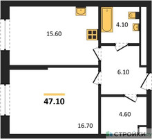 Планировка однокомнатной(квартира) площадью 47.1 квадратных метров в “ЖК Детали”