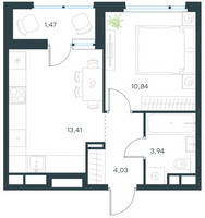 Планировка однокомнатной(квартира) площадью 33.7 квадратных метров в “ЖК Level Лесной”