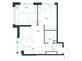 Планировка трехкомнатной(квартира) площадью 55.8 квадратных метров в “ЖК Левел Мичуринский”