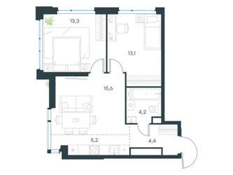 Планировка трехкомнатной(квартира) площадью 55.8 квадратных метров в ЖК “ЖК Левел Мичуринский”