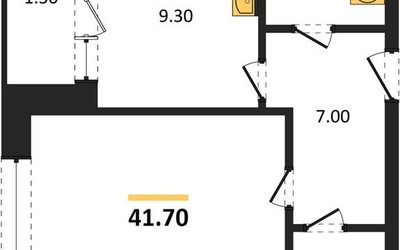 Планировка однокомнатной(квартира) площадью 41.7 квадратных метров в ЖК “ЖК Малиново”