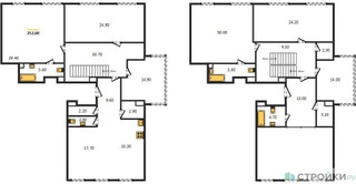 Планировка 4+ комнатной(квартира) площадью 252 квадратных метров в “ЖК Архитектор”