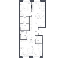 Планировка трехкомнатной(квартира) площадью 91.97 квадратных метров в “ЖК Заречье Парк”