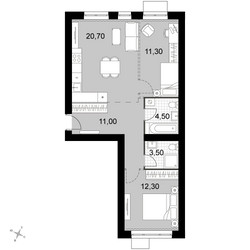 Планировка трехкомнатной(квартира) площадью 63.3 квадратных метров в ЖК “Апрелевка Клаб”
