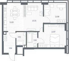 Планировка двухкомнатной(квартира) площадью 60.08 квадратных метров в “ЖК TATE (Тэйт)”