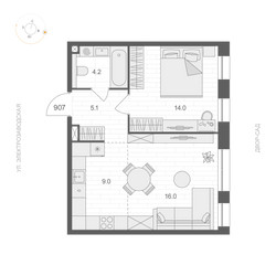 Планировка однокомнатной(квартира) площадью 48.3 квадратных метров в ЖК “ЖК АРТЕЛЬ”