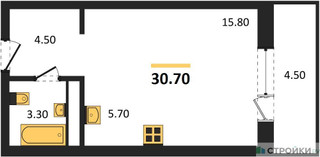 Планировка студии(квартира) площадью 30.7 квадратных метров в “ЖК Одинцовские кварталы”