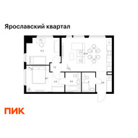 Планировка двухкомнатной(квартира) площадью 57.2 квадратных метров в “Ярославский квартал”