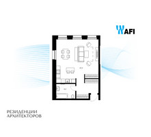Планировка двухкомнатной(апартаменты) площадью 53.6 квадратных метров в “ЖК Резиденции Архитекторов”