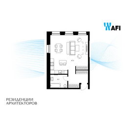 Планировка двухкомнатной(апартаменты) площадью 53.6 квадратных метров в ЖК “ЖК Резиденции Архитекторов”