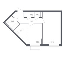 Планировка однокомнатной(квартира) площадью 51.38 квадратных метров в “ЖК Рублевский Квартал”