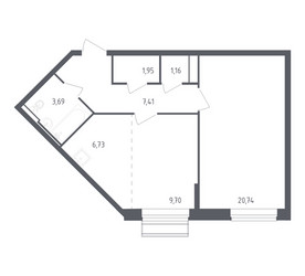 Планировка однокомнатной(квартира) площадью 51.38 квадратных метров в ЖК “ЖК Рублевский Квартал”