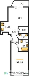 Планировка однокомнатной(квартира) площадью 61.1 квадратных метров в ЖК “ЖК Архитектор”