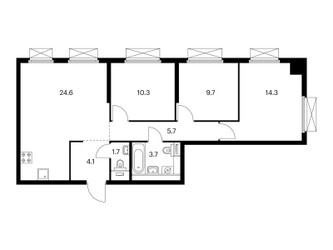 Планировка трехкомнатной(квартира) площадью 74.1 квадратных метров в ЖК “ЖК Кольская 8”