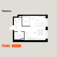 Планировка однокомнатной(квартира) площадью 34.7 квадратных метров в “Нарвин”