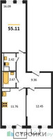 Планировка двухкомнатной(квартира) площадью 55.11 квадратных метров в “ЖК Молжаниново”