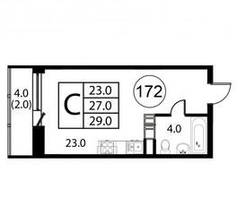 Планировка студии(квартира) площадью 29 квадратных метров в ЖК “ЖК Космос”
