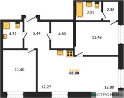 Планировка двухкомнатной(квартира) площадью 68.8 квадратных метров в “ЖК Forst (Форст)”
