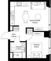 Планировка однокомнатной(квартира) площадью 35.6 квадратных метров в “Мультиквартал СИТИДЗЕН”